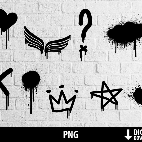 Grunge png, graffiti png, splatter png, paint splashes png, crown heart star png clipart, printable file, sublimation, digital download