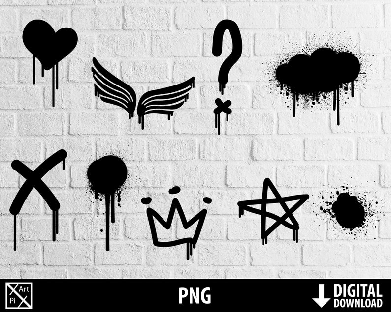 Pode incluir: Um conjunto de dez stencils de tinta spray em preto e branco. Os stencils incluem um cora&ccedil;&atilde;o, asas, um ponto de interroga&ccedil;&atilde;o, uma nuvem, um X, um c&iacute;rculo, uma coroa, uma estrela e duas borrifadas.