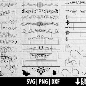 Wedding invitation swirls svg dxf png, flourish decorative ornaments clipart, printable cut file silhouette scrapbooking digital download