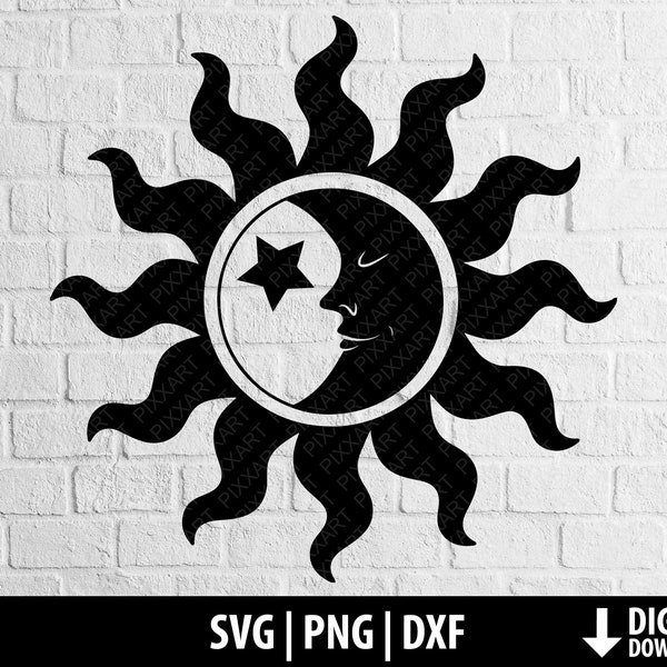 Sun moon svg, moon face dxf, crescent png clipart, printable cut file cricut, cameo silhouette, sublimation, digital download