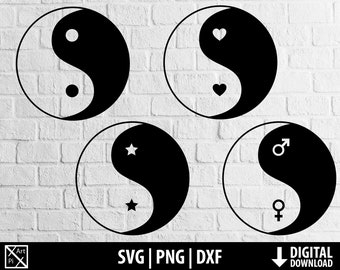 Yin yang symbol svg png dxf, love heart man woman star clipart, printable cut file cricut, sublimation, digital download