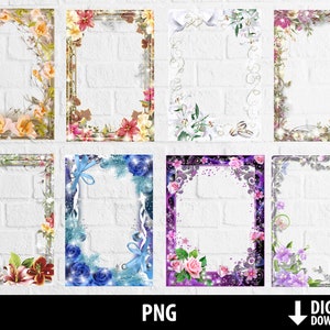 Floral frame png, Flowers border clipart, printable floral border, wedding invitation, background, scrapbooking, digital download