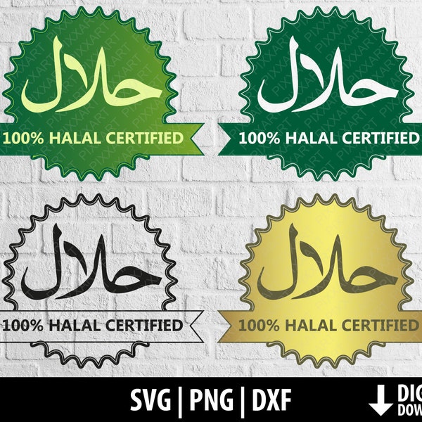 Halal svg png dxf, islam muslim food svg png dxf, halal certified badges clipart, cut file cricut, silhouette, sublimation, digital download