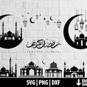 Ramadan svg png, islam dxf clipart, silhouette de lanterne de mosquée imprimable coupe fichiers cricut sublimation ramadan kareem mubarak téléchargement numérique