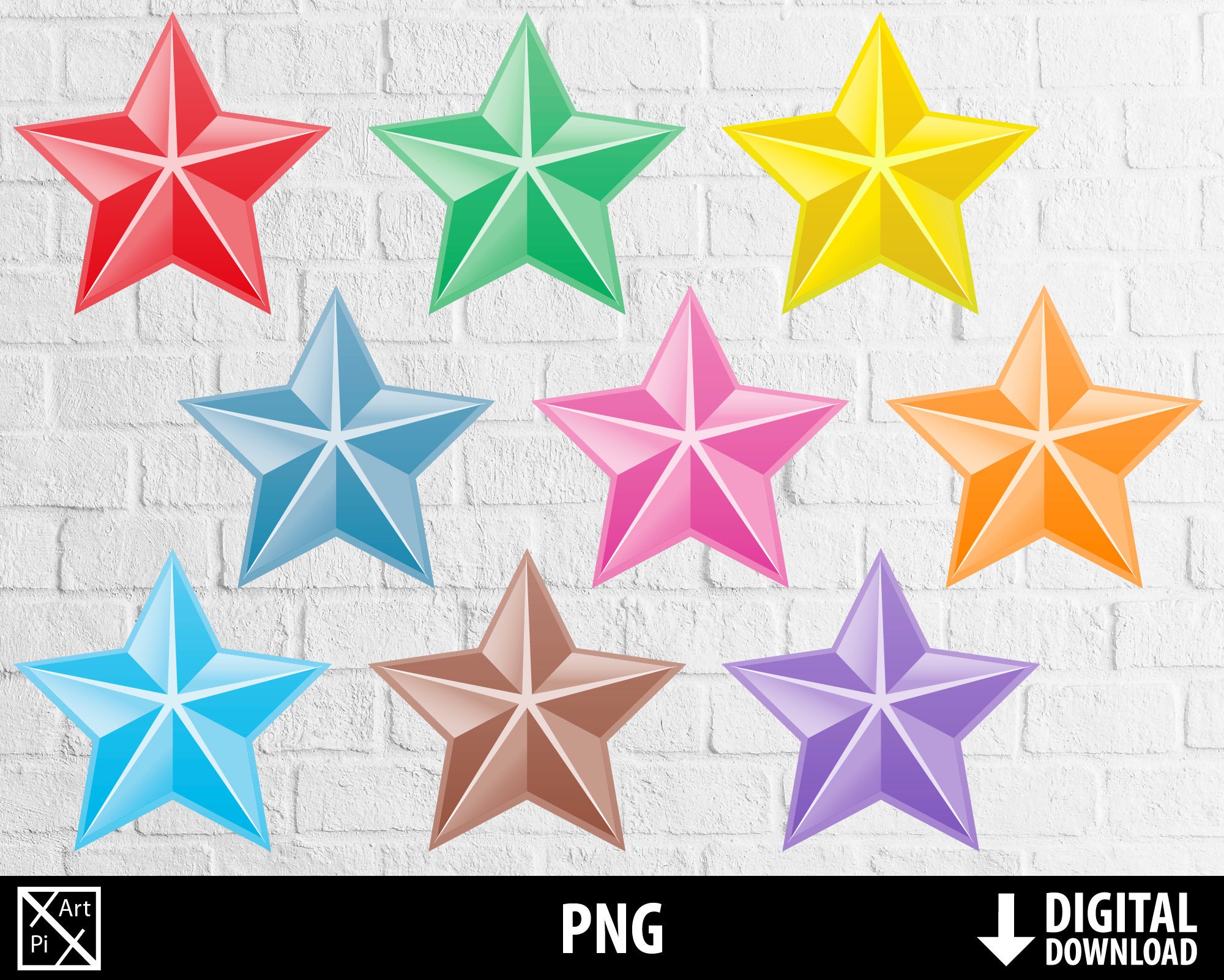 Stars png, rainbow stars clipart, printable stars bundle, sublimation, heat transfer, commercial use, digital download
