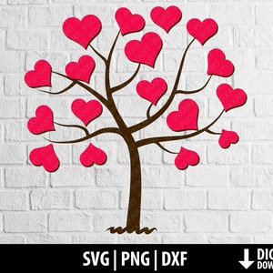 Love tree svg, corazones árbol dxf png, invitación de boda clipart, archivo de corte imprimible cricut o silueta de cameo, sublimación, descarga digital