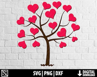 Amour arbre svg, cœurs arbre dxf png, clipart invitation de mariage, cricut fichier coupé imprimable ou silhouette de cameo, sublimation, téléchargement numérique