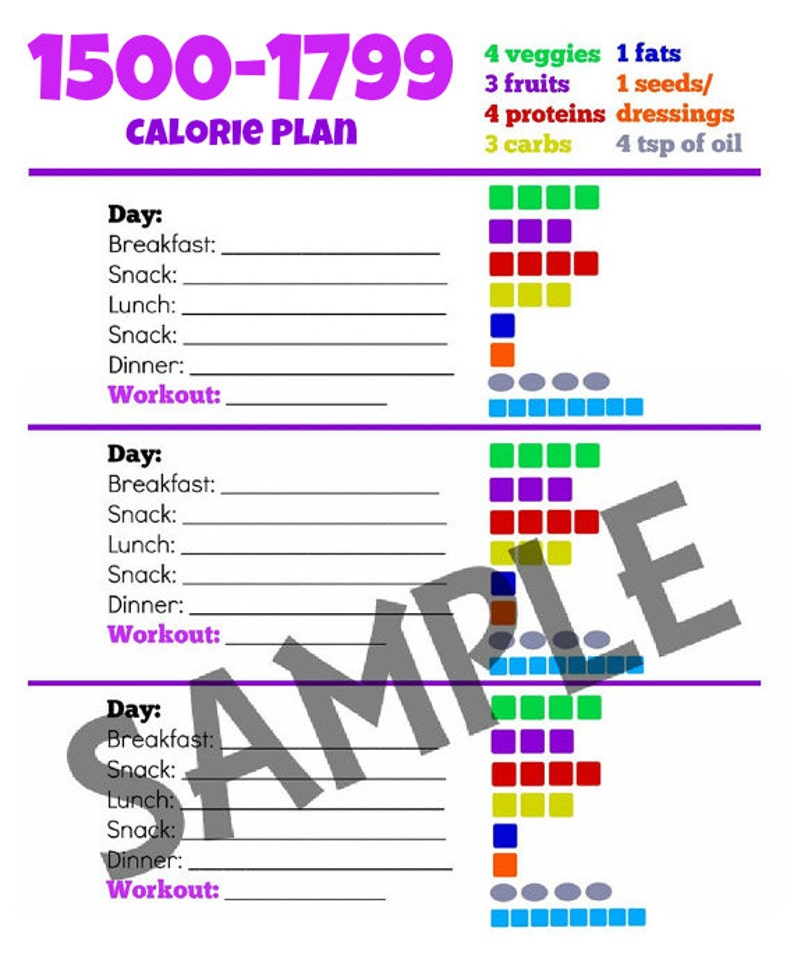 1500-1799 Calorie Diet Planner Tally Sheet PDF Printable Worksheet With ...
