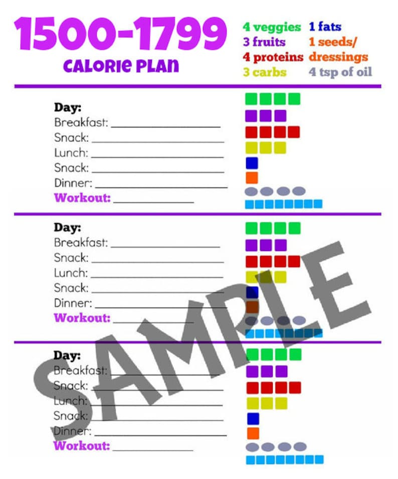 1500-1799 Calorie Diet Planner Tally Sheet PDF Printable Worksheet With ...