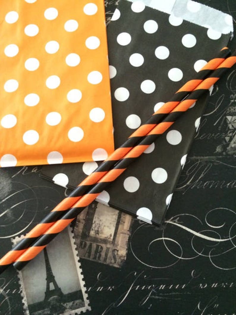 for Parties Weddings Halloween Orange and Black Straws Striped Paper Straws Lollipop Sticks Crafting Showers Retro Vintage Straws