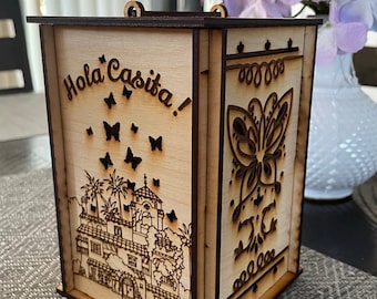 Encanto Wood Lantern, Miracle Candle Centerpiece Candle Holder
