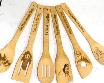 Disney Villains Engraved Wooden Spoon Set, Gift for Disney Adults, Engraved Wooden Utensil Set