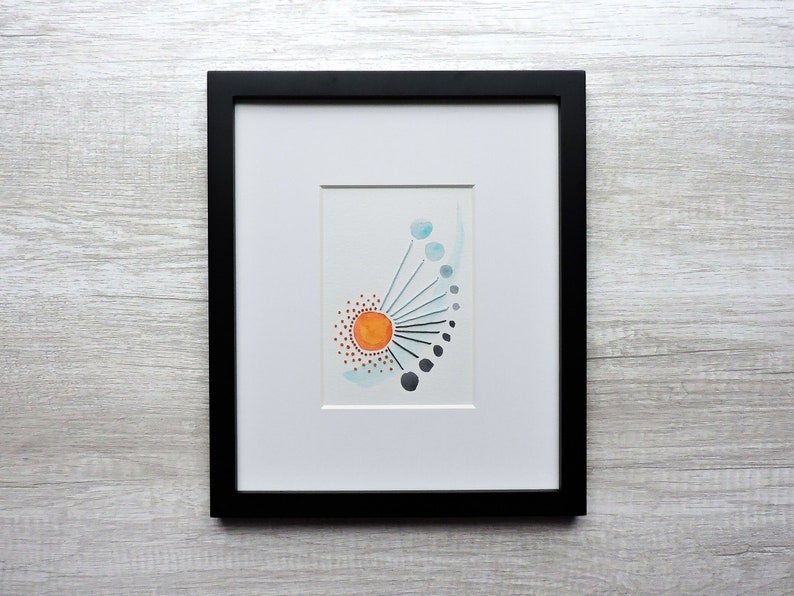 FRAMED Abstract Watercolor Embroidery Art // Improvisation 3 / Watercolor Painting / Embroidery on Paper / Mixed Media image 2