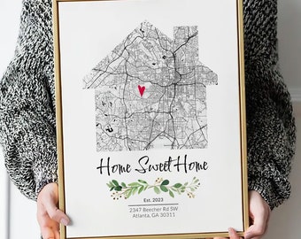 Home Sweet Home Gift for neighbor, New Homeowner, New Apartment, Personalized Home Map, Housewarming gift, Gift for heighbor  #105