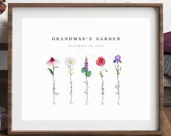 Christmas gift for grandma | Grandma's Garden Gift | Birth Month Flower | Grandchildren Art Print | Gift to Grandmother #91