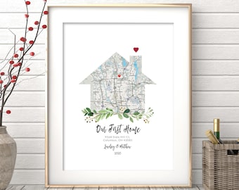 Gepersonaliseerde eerste huiskaartprint: cadeau nieuwe huiseigenaar (digitale download)