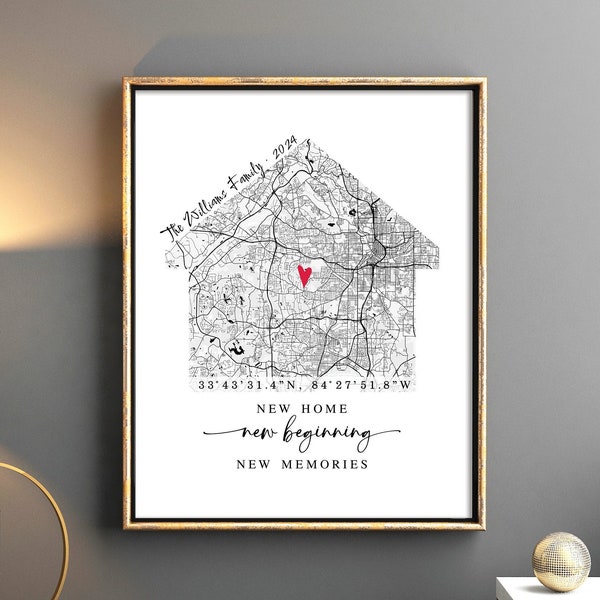 New Home New Beginning New Memories Sign, Housewarming Gift, New House Map, New Home Gift idea, Personalized Realtor Gift, Moving away #115