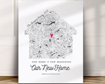 Our New Home custom map, Custom map for a new home, Housewarming Gift for couple, New House Map, Personalized map for new homeowners #140