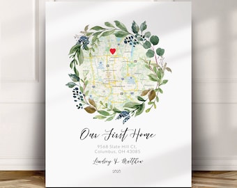Personalized Housewarming Gift for couple, First Home Gift idea, Wreath Map Art, Home Sweet Home, Realtor Gift, New Home, DOWNLOAD
