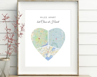 Personalized Heart Map Print: 3 Locations Moving Away Gift (Digital Download)
