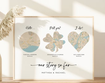 Our story so far Custom Map Printable, Hello Will you I do print, The story of us so far, Map art, Personalised Gift for couple #119