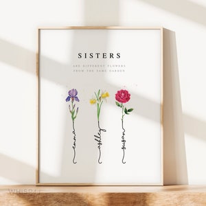 Sisters Gift from sister | Personalized Watercolor Birth Month Flower | Custom Family Art Print | Gift for sister #100