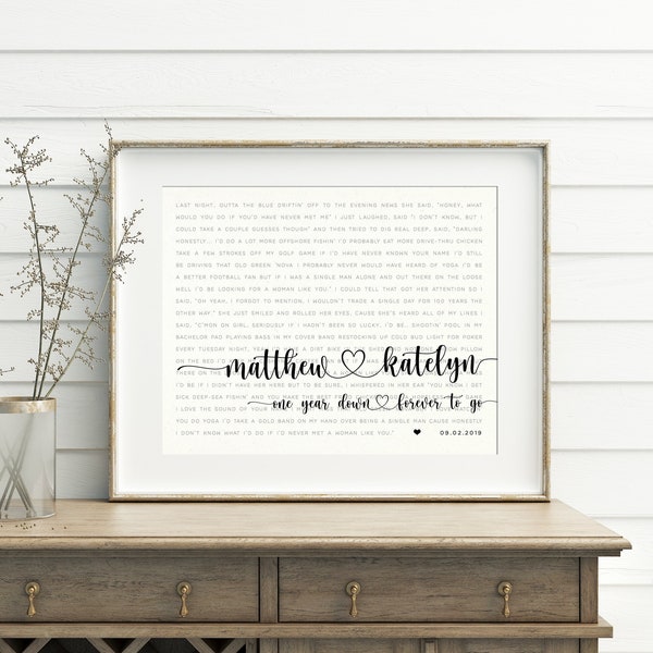 First Dance Song Lyrics Art, Paper Wedding Gift for her, Anniversary Gift for husband / wife, Wedding Song Gift, Regalo de Aniversario #65