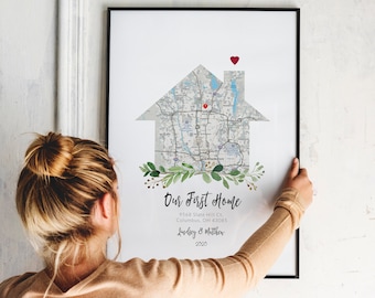 New Home gift, Housewarming Gift for couple, New House Map, First Home Gift idea, Our First Home, Personalized Realtor Gift, DOWNLOAD #41