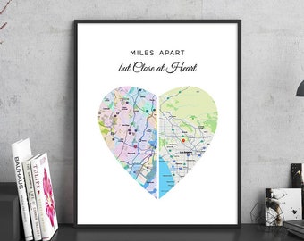 Miles apart but close at heart, Moving gift, Moving away gift, Going away gift, Heart shaped map art, Moving friend gift, DOWNLOAD #88