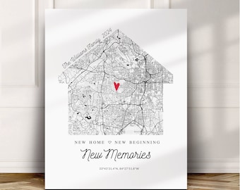 New Home New Beginning New Memories Sign, Housewarming Gift, New House Map, New Home Gift idea,  Moving away Personalized Realtor Gift #107