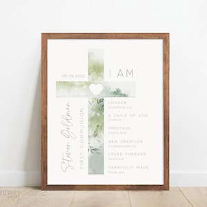 First communion gift, Christening Gift for boy, Greenery cross Baptism Gift, Confirmation Gift, Christian Confirmation Keepsake, DOWNLOAD