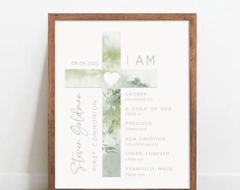 First communion gift, Christening Gift for boy, Greenery cross Baptism Gift, Confirmation Gift, Christian Confirmation Keepsake, DOWNLOAD