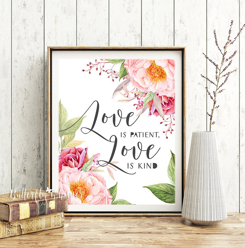 Love is Patient Love is Kind Sign Pink Flowers Wall Decor Etsy