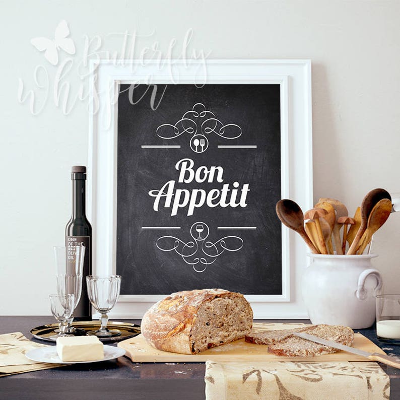 Printable Bon Appetit sign Kitchen wall art decor Chalkboard Etsy