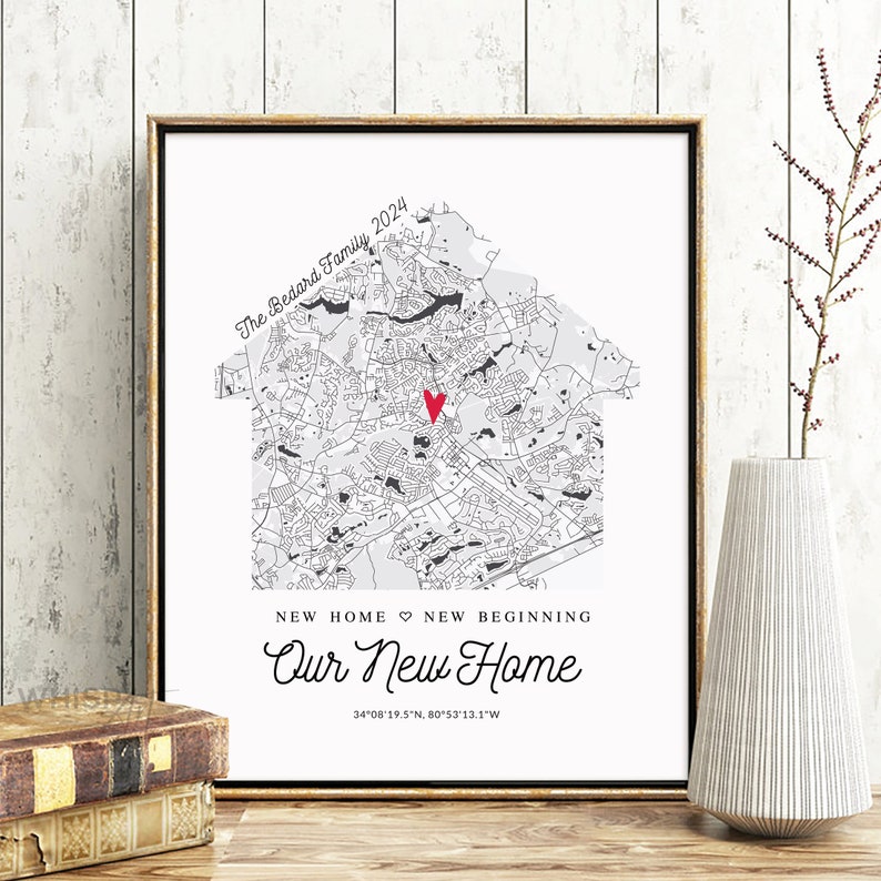 Our New Home custom map, Custom map for a new home, Housewarming Gift for couple, New House Map, Personalized map for new homeowners 140 image 8