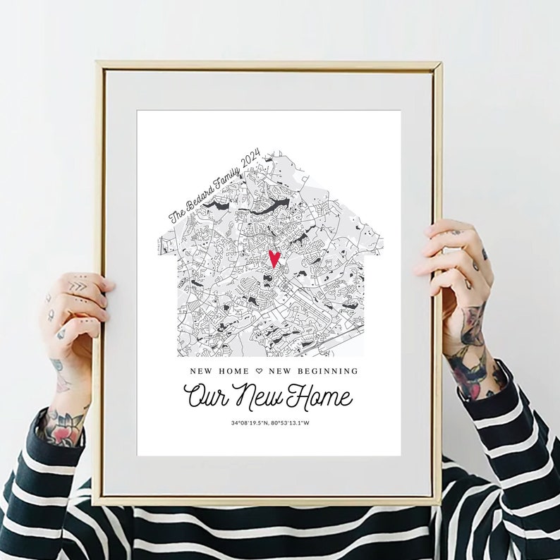 Our New Home custom map, Custom map for a new home, Housewarming Gift for couple, New House Map, Personalized map for new homeowners 140 image 2