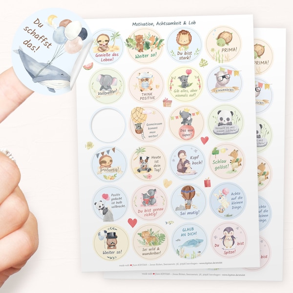 48 Aufkleber zur Motivation, Achtsamkeit und Lob: Positive Sticker mit Sprüchen für Kinder & junge Erwachsene (4cm, rund, selbstklebend)