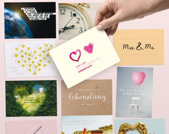 52 Postkarten für die Hochzeit als liebevoll gestaltetes Hochzeitsgeschenk/Hochzeitsspiel  - Ein Jahr lang für jede Woche eine Karte DIN A6