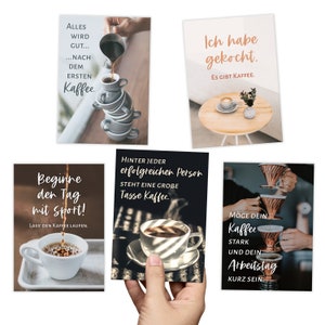 20er Postkarten Set zum Thema KAFFEE mit lustigen Sprüchen – Jede Postkarte ein Motiv voll Ironie und Spaß: Zum Aufwachen und genießen!