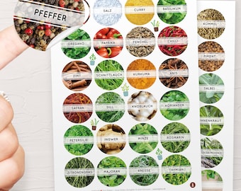 44x Gewürzetiketten/Gewürzaufkleber (4cm/40mm) - Runde Etiketten selbstklebende und abwischbare Sticker auf Papier + 4 Blanco-Aufkleber