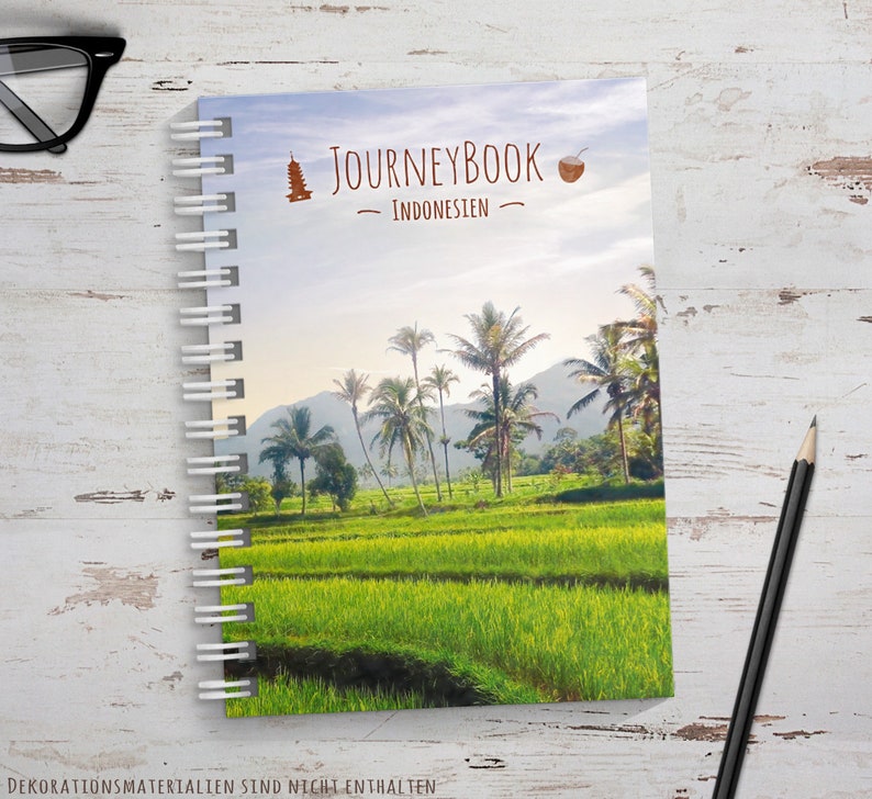 Reisetagebuch für Indonesien Abschiedsgeschenk für Reise oder zum selber schreiben, mit spannenden Aufgaben JourneyBook Bild 1