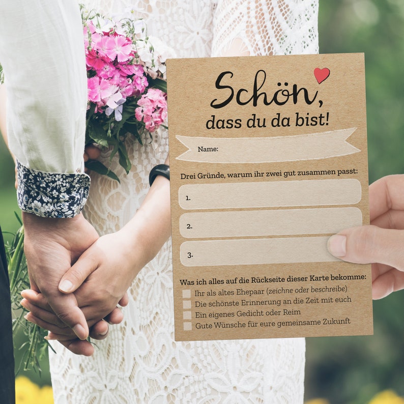 52 individuelle Postkarten: "Schön, dass du da bist" als Hochzeit...