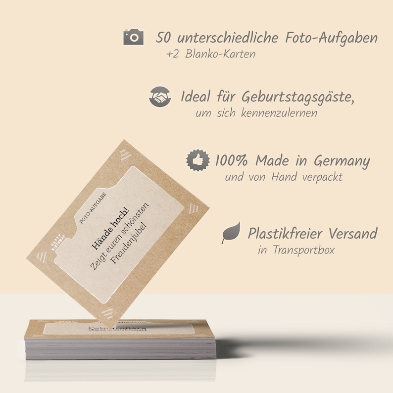 Fotospiel 50 Fotoaufgaben f\u00fcr Geburtstagsfeier F\u00fcr unvergessliche Geburtstags-Selfies und ungezwungenes Kennenlernen 2 Blanko Fotokarten