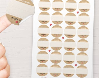 48x"Homemade, Made with love" Sticker: Aufkleber für Marmelade, Likör, Eingemachtes oder Geschenkaufkleber (rund, 4cm, matt, beschreibbar)