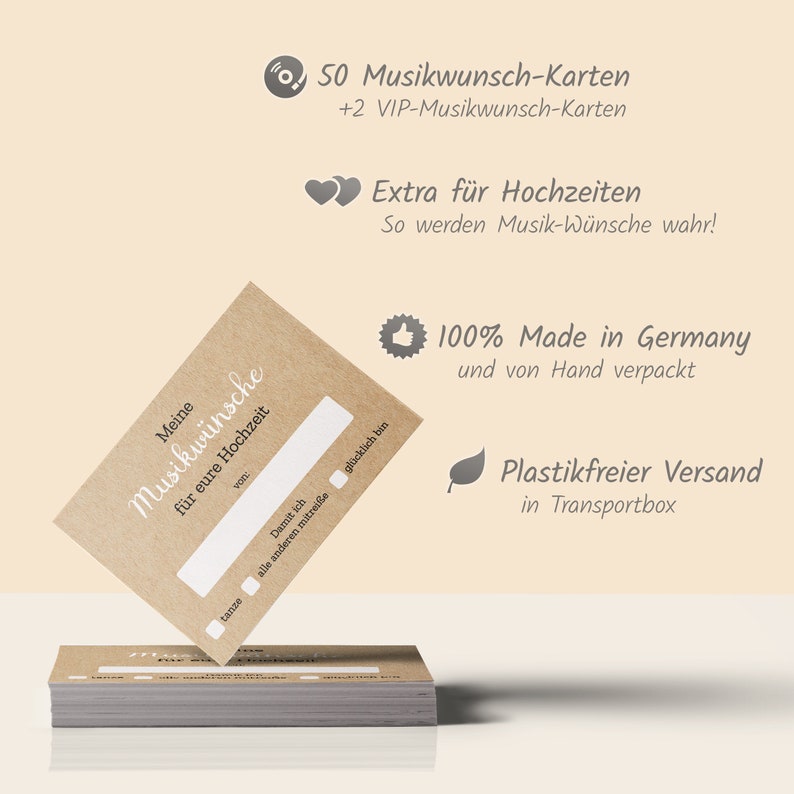 50 Musikwunschkarten extra für die Hochzeit 2 VIP-Kärtchen für die optimale Musik-Mischung zur Hochzeitsfeier Bild 2