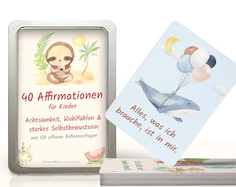40 Affirmationen für Kinder auf 20 großen Affirmationskarten (DIN A6) für Achtsamkeit, Selbstbewusstsein & Motivation mit Tochter oder Sohn