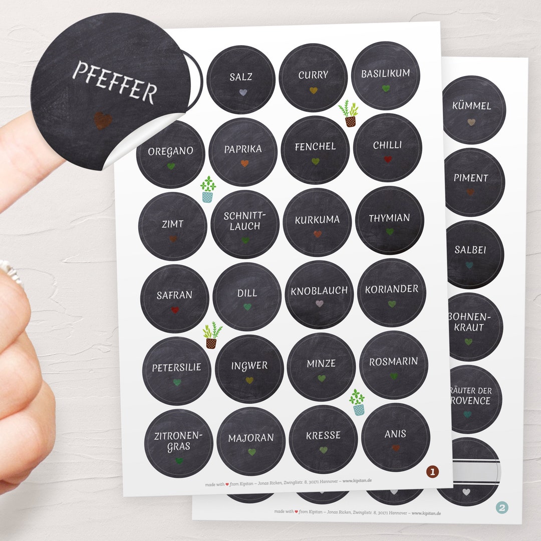 44x Gewürzetiketten/Gewürzaufkleber 4cm/40mm Runde Etiketten