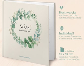 Hochzeit-Gästebuch mit Fragen GREENERY - individuell & abwechselnd: Freude für Gäste beim Ausfüllen und schöne Erinnerung an Hochzeitsfeier