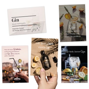 20 Postkarten Set GIN mit lustigen und schönen Sprüchen; Je Postkarte ein Motiv voll Freude & Augenzwinkern. Für Genießer und Ginliebhaber