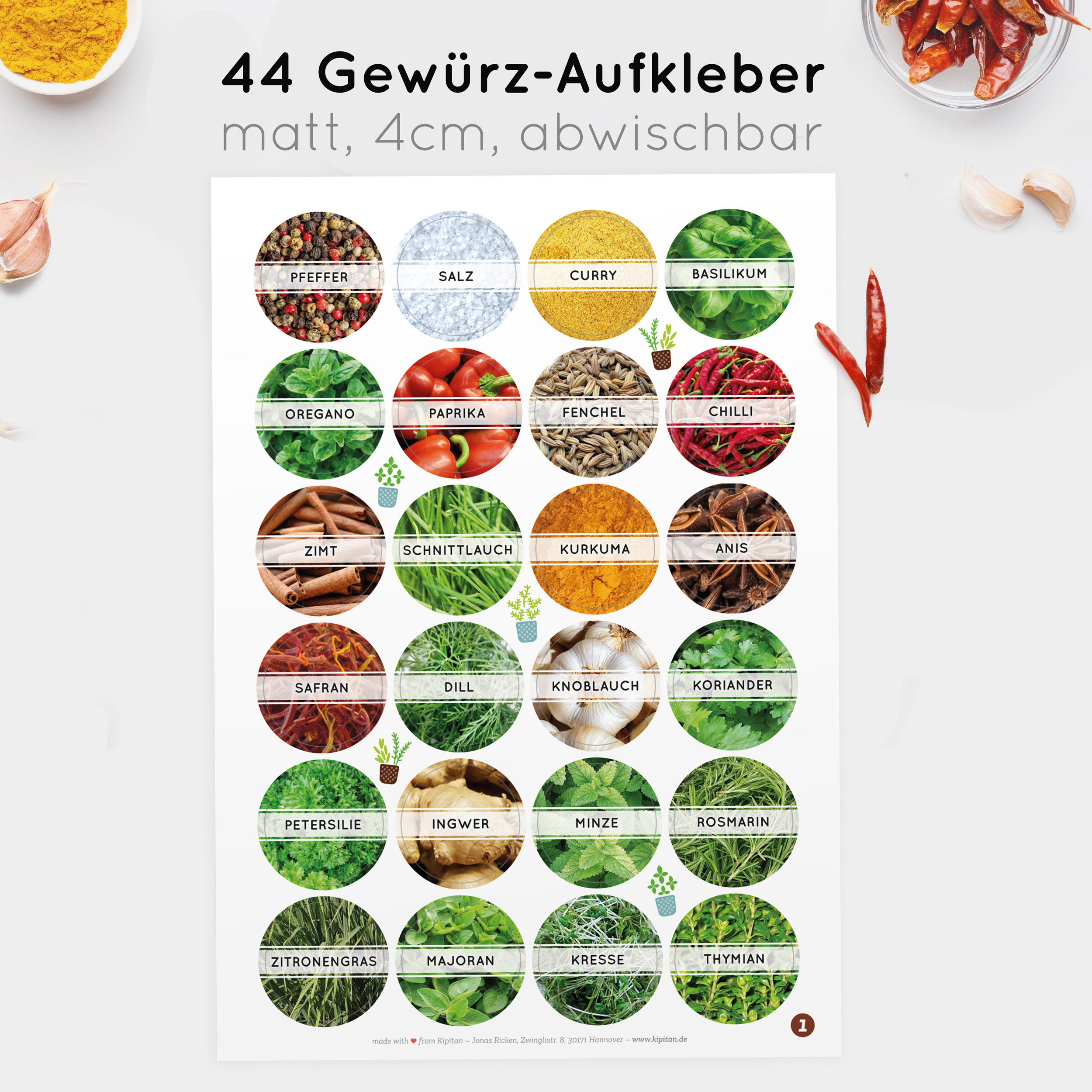 24 Gewürzetiketten – Schwarz/weiß, Rund 4 Cm – Permanent Haftend, Wasserfest – Für Gewürzgläser & Ordnung